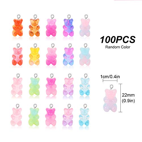 100 piezas de colgantes con dijes de oso de goma, bonitos dijes de resina con forma de oso de caramelo llaveros de oso de dibujos animados collar de joyería encanto pulsera bonita
