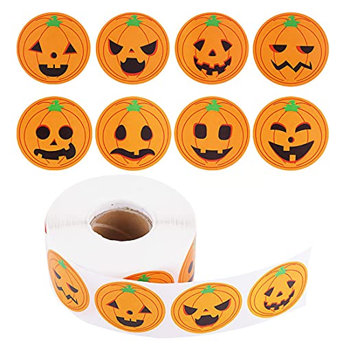 1000 piezas Pegatinas Redondas de Calabaza para Halloween, Autoadhesivas de sellado Rollo, Etiquetas Decorativas para Hornear Fiestas Bricolaje, Sellos Sobres, Envoltorios de Regalos álbumes Recortes