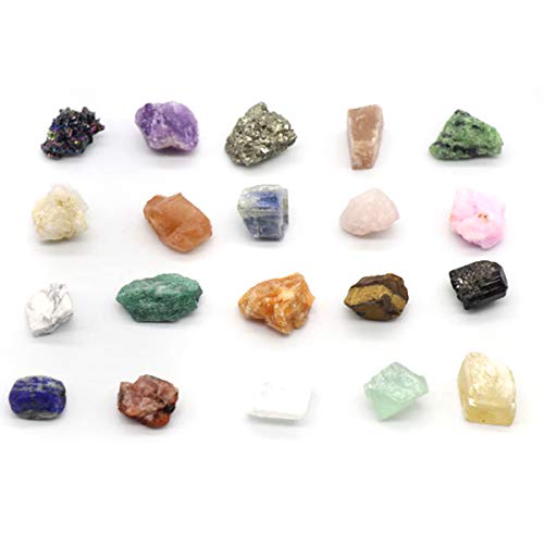 20 Piezas Colección de rocas minerales Naturales Especímenes de Minerales Colección Geología Educación Cristales