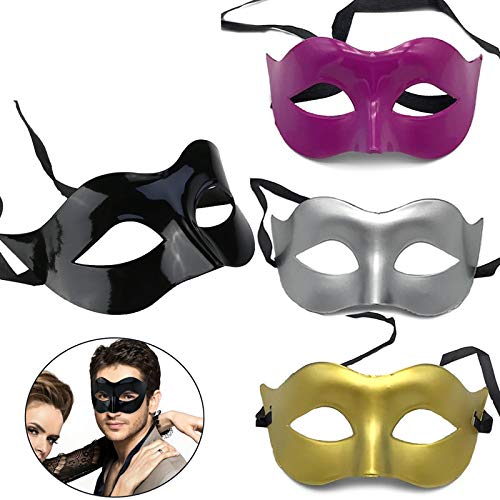 4 Pezzi Mascarada Máscara,Veneciana Fiesta Mitad Rostro Vendimia Romano Halloween Máscara DIY a Mano para Hombres Mujer,Mascara Veneciana de Carnaval, Negro Medianoche(Oro, Plata, Rosa roja, Negro)