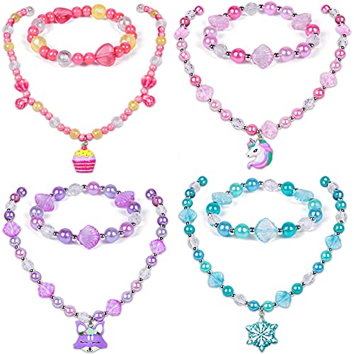 8 Piezas Joyas Niña Pulsera Collar Niñas con Cuentas Colgante Zorro Pastel Unicornio Amistad Collar Pulsera Set Colorido Princesa Joyería Cumpleaños Regalo de Cumpleaños de Fiesta