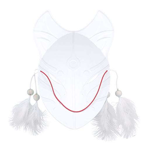 Alvivi Careta de Zorro Dibujada de Mano Máscara Facial Completa con Borlas Plumas Disfraz Careta Carnaval Halloween Eventos Ceremonias Adulto Niños Verde Una talla