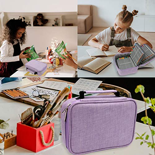 AMGOMH Estuches, 72 ranuras portalápices Caja de lápiz de Estudiantes Organizador Estuche Escolar de caso lapices de colores lápiz bolsa de arte dibujo Estuches Escolares Pencil Case (Púrpura)