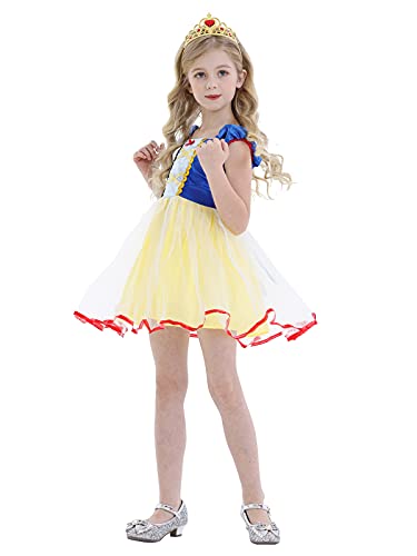 AmzBarley Disfraz Vestido Princesa Blancanieves Niña Tutu Ceremonia,Traje Niña,Disfraz Infantil Fiesta Carnaval Cosplay Halloween con Accesorios, 3-4 Años