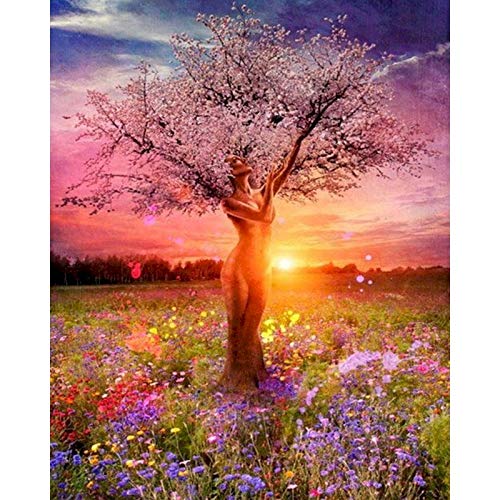 Árbol por número de estaciones de pintura con pintura acrílica sobre lienzo con kit de bricolaje para adultos para colorear por número Decoración Arte W1 30x40cm