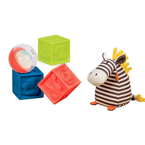 B. Toys – Juego de 7 Juguetes educativos preescolares para recién Nacidos y bebés con sonajero de bebé, Bloques apilables, Bolas de bebé y Cebra de Felpa Suave