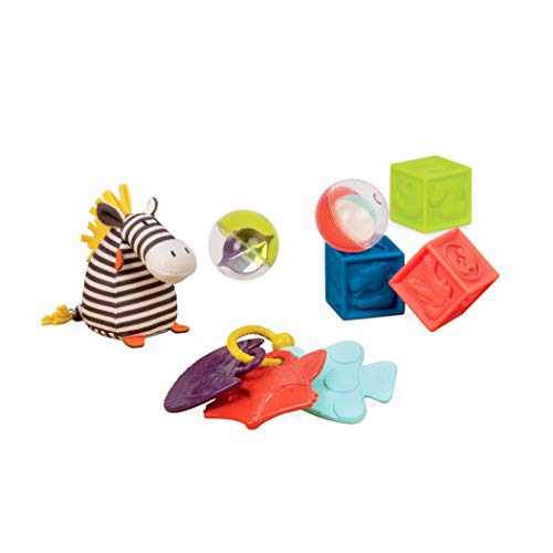 B. Toys – Juego de 7 Juguetes educativos preescolares para recién Nacidos y bebés con sonajero de bebé, Bloques apilables, Bolas de bebé y Cebra de Felpa Suave