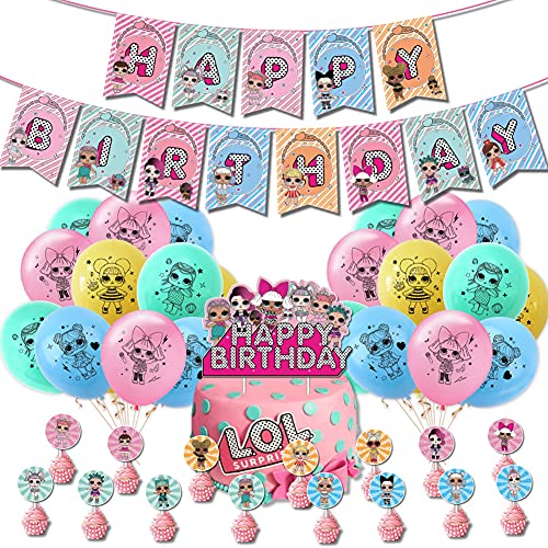 Babioms Globo Muñeca Sorpresa,Globo de Adorno de Torta de Feliz Cumpleaños Banner for Children Birthday Doll Globos Decoraciones para Suministros de Fiesta Infantil, Cumpleaños Decoracion