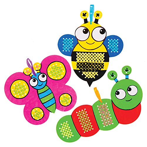 Baker Ross AT619 - Kits de Punto de Cruz Insectos para Colorear - una Introducción al Punto de Cruz para Niños (Paquete de 5)