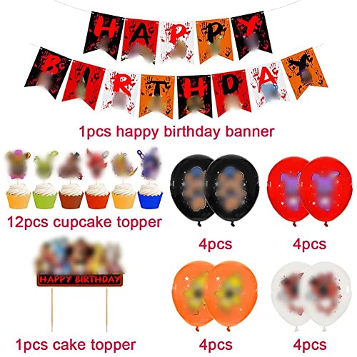 BESTZY 34pcs Kit de Decoraciones de Cumpleaños de Five Nights Globo de Látex Adornos de Pastel y Pancarta de Feliz Cumpleaños Adornos para Niños Decoraciones de Fiesta