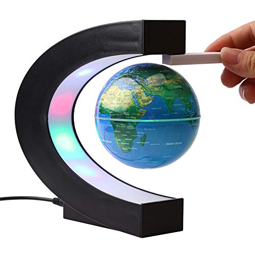 Bewinner Globo Flotante de Levitación Magnética de 3 Pulgadas Base en Forma de C con LED de Color Demostración de Decoración de Escritorio de Oficina en Casa Mejor Regalo para Niño, Amigos(EU pulg)