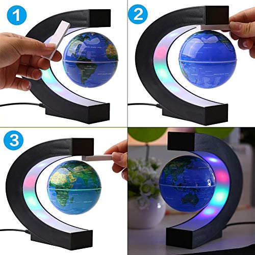 Bewinner Globo Flotante de Levitación Magnética de 3 Pulgadas Base en Forma de C con LED de Color Demostración de Decoración de Escritorio de Oficina en Casa Mejor Regalo para Niño, Amigos(EU pulg)