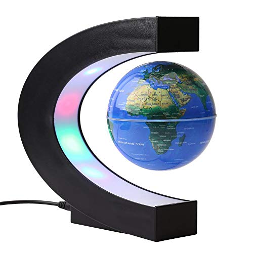 Bewinner Globo Flotante de Levitación Magnética de 3 Pulgadas Base en Forma de C con LED de Color Demostración de Decoración de Escritorio de Oficina en Casa Mejor Regalo para Niño, Amigos(EU pulg)