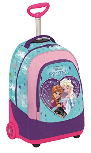 Big Trolley Disney - Frozen - Mochila con Ruedas y Correas de Hombro ocultables- Azul Rosa 31Lt