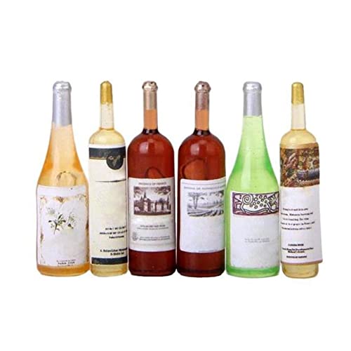 Botella de vidrio 6 unids Mini Simulación Resina Botella de vino 1/12 Casa de muñecas Accesorios Miniatura Decoración Muebles Modelo Modelo Juguetes Niños Regalos Botellas de vidrio ( Size : 6pcs )