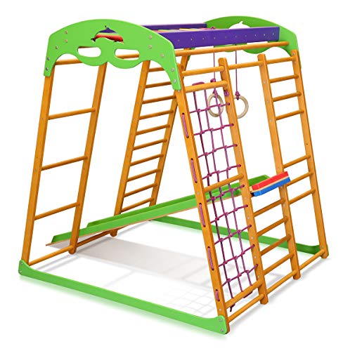 Centro de actividades con tobogán ˝Karamelček˝, red de escalada, anillos, escalera sueco, campo de juego infantil, Juguetes