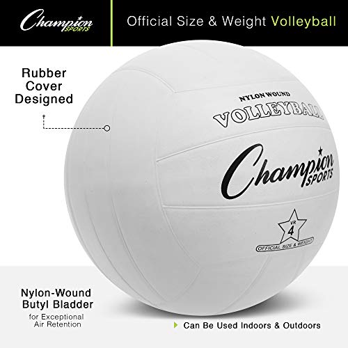 Champion Sports Voleibol de goma, tamaño oficial, para uso en interiores y exteriores, duradero, regulación para principiantes, competitivo, juego recreativo - Equipo de voleibol premium - Blanco, VR4