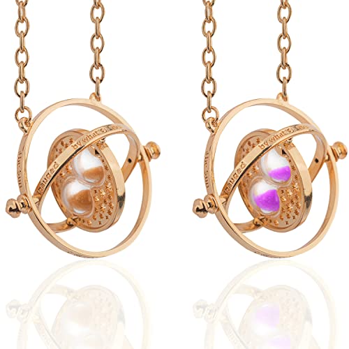 Collar con reloj de arena, 2 piezas de collar de Harry Potter, giratiempo 360 grados, colgante con reloj de arena, accesorios para disfraz, fans de cosplay