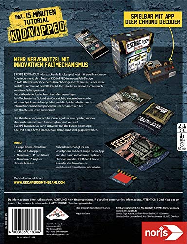 Collectix Escape Room Das Spiel Duo - Juego de mesa a partir de 16 años, incluye 3 pegatinas de salida y 1 póster de ilusión óptica