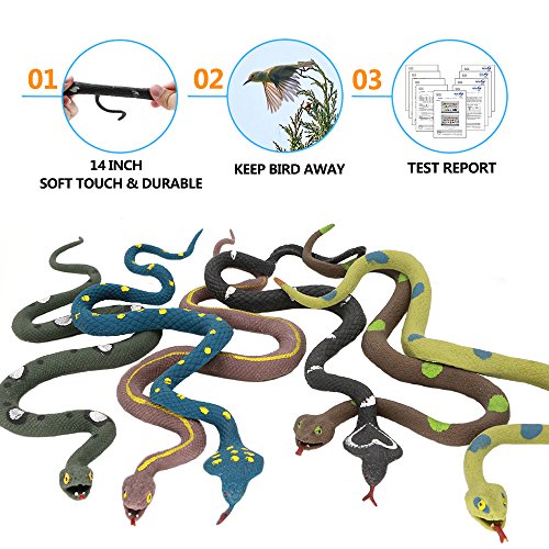 Conjunto de Serpiente de Goma de 14 pulgadas ( 6 Paguetes),con Tarjeta de Aprendizaje, Figuras de Serpiente Falso Simulado del Mundo Zoológico Mantienen los Pájaros Alejados, Juguete Blando de Bañera