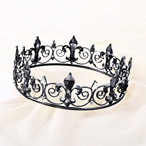 Coucoland Corona de cristal medieval para hombre, corona de diamantes de imitación, tiara de cumpleaños, baile de graduación, disfraz de carnaval, Metal.,