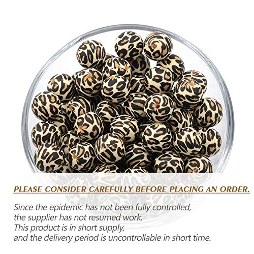 Cuentas de silicona 10 piezas estampado de leopardo 12/15/19 mm cuentas de dentición para mordedor de bebé joyería DIY fabricación de clip de chupete libre de BPA (15mm)