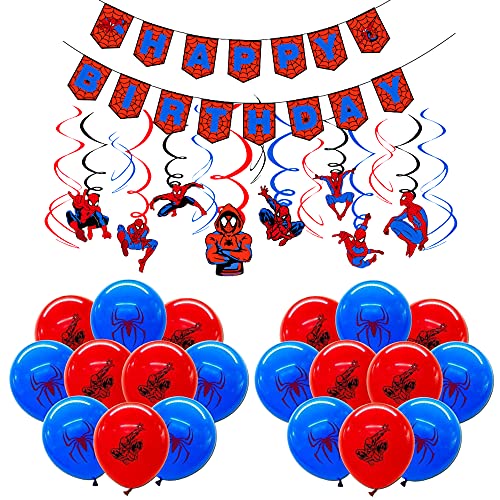 Decoraciones de Cumpleaños Spiderman Globos Spiderman Banner de Feliz Cumpleaños Spiderman Remolinos Colgantes Decoraciones para Niñas Niños Decoraciones para Fiestas de Cumpleaños