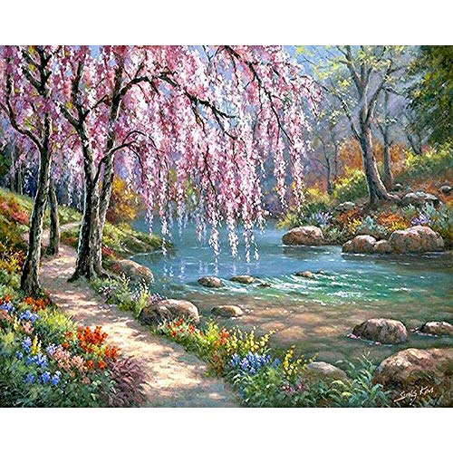 DIY pintura por números paisaje casa pintura al óleo para adultos sobre lienzo dibujo para colorear por número decoración del hogar A15 45x60cm