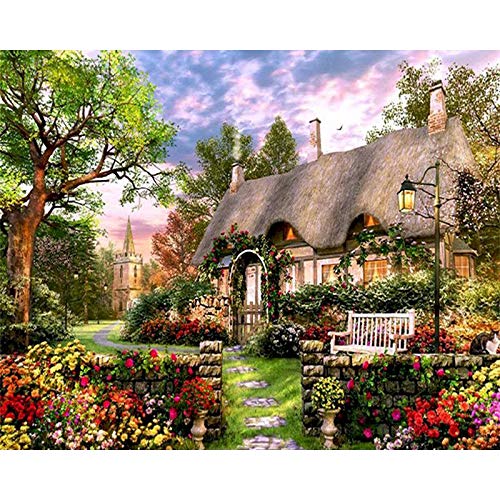 DIY pintura por números paisaje casa pintura al óleo para adultos sobre lienzo dibujo para colorear por número decoración del hogar A15 45x60cm