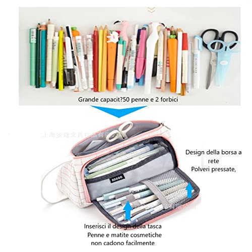 Estuche para lápices de lona lindo gato bolsa de maquillaje portamonetas telescópicas de pie organizador con cremallera para escolar, oficina grande para niñas, niños, niños y adolescentes (cereza-2)