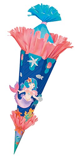 Folia 92207/22222 - Juego de Manualidades para Conos Escolares (68 cm, cartón Ondulado), diseño de Sirena, Color Azul