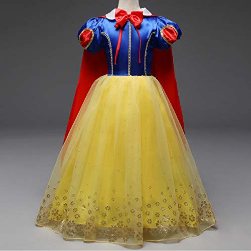 FYMNSI Disfraz de Blancanieves para Niña, Chica Vestido Largo Maxi con Capa Carnaval Halloween Navidad Cumpleaños Vestido de Fiesta Princesa Cuento de Hadas Traje de Cosplay Pageant Comunión 6-7 Años