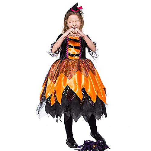GIVBRO Disfraz de bruja de tul para niños, vestido de princesa con diadema para niñas, día de Navidad, accesorios de vestir, L