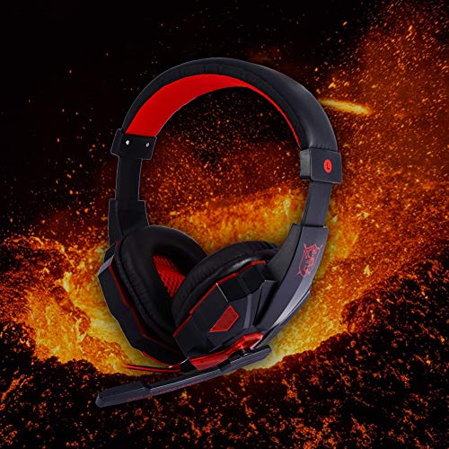 GOTOTOP - Auriculares de juego estéreo con micrófono, efecto de iluminación LED, auriculares de juego con cable con reducción de ruido de luz LED (rojo)