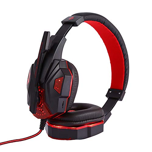 GOTOTOP - Auriculares de juego estéreo con micrófono, efecto de iluminación LED, auriculares de juego con cable con reducción de ruido de luz LED (rojo)