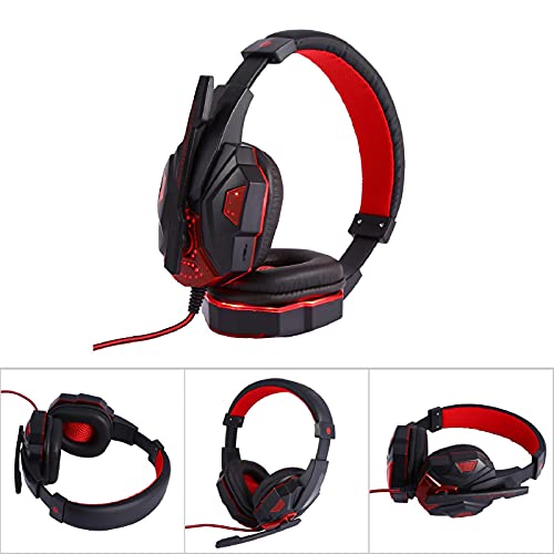 GOTOTOP - Auriculares de juego estéreo con micrófono, efecto de iluminación LED, auriculares de juego con cable con reducción de ruido de luz LED (rojo)