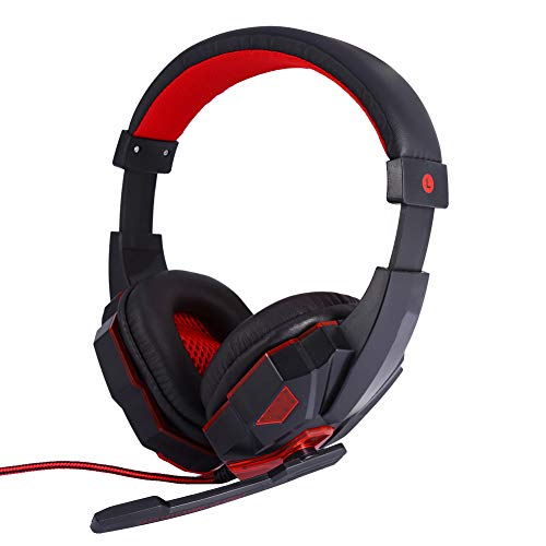 GOTOTOP - Auriculares de juego estéreo con micrófono, efecto de iluminación LED, auriculares de juego con cable con reducción de ruido de luz LED (rojo)