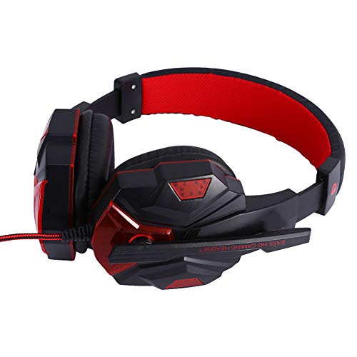 GOTOTOP - Auriculares de juego estéreo con micrófono, efecto de iluminación LED, auriculares de juego con cable con reducción de ruido de luz LED (rojo)