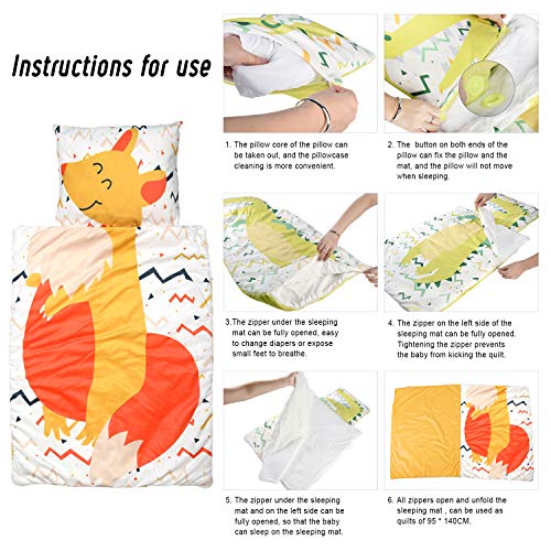 Hengweiuk Saco de dormir para bebé, alfombrilla para siesta con almohada extraíble, 3 piezas, para niños pequeños, My First ReadyBed para guardería preescolar, plegable, funda cómoda (rojo-Kangaroo)