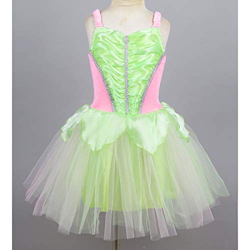 IEFIEL Disfraz de Hadas Niña Vestido Campanillas con Alas de Fiesta Navidad Carnaval Halloween Disfraz de Princesa Niña Verde 2-4 años