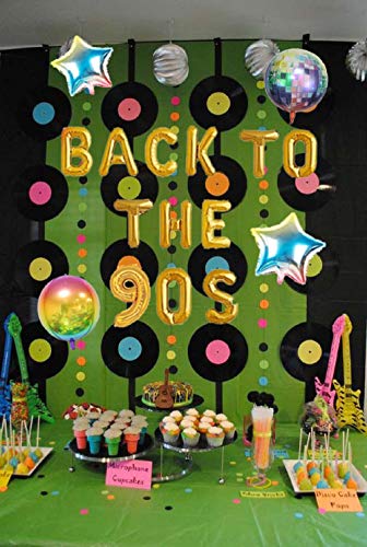 JeVenis 5 Piezas Volver a los 90 Banner con Globos Decoraciones de Fiesta de los 90 Suministros de Fiesta de los 90 Fiesta de Hip Hop 90s Photo Backdrop