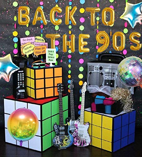 JeVenis 5 Piezas Volver a los 90 Banner con Globos Decoraciones de Fiesta de los 90 Suministros de Fiesta de los 90 Fiesta de Hip Hop 90s Photo Backdrop