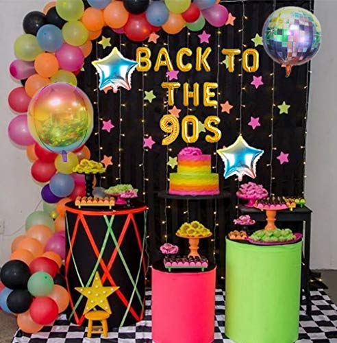 JeVenis 5 Piezas Volver a los 90 Banner con Globos Decoraciones de Fiesta de los 90 Suministros de Fiesta de los 90 Fiesta de Hip Hop 90s Photo Backdrop