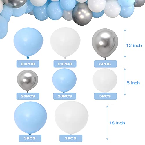 Kit Guirnalda de Globos Azul, 96 Piezas Globos Guirnalda Fiesta Kit Arco Globo Azul, Blanco y Azul plateado Látex Globos para Baby Shower Boda Aniversario Cumpleaños Fiesta Decoración