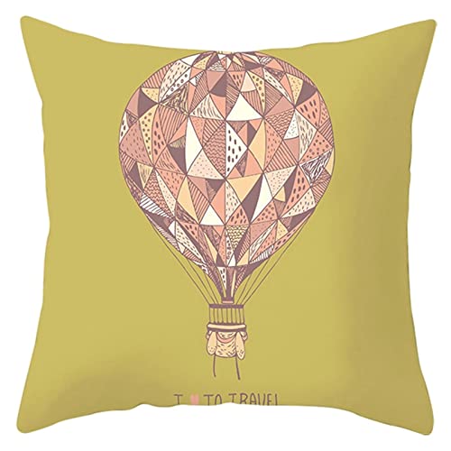 KnSam Funda de cojín con diseño de globo aerostático con texto en alemán "Ich Liebe Es zu Viaje", poliéster, decorativa, para dormitorio, salón, color amarillo oscuro y rosa, 50 x 50 cm
