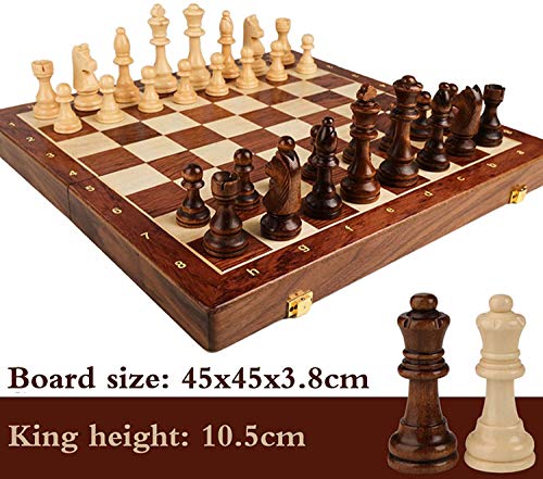 LAIDEPA Juego de Tablero Ajedrez Madera Profesional, Portátil Tablero Ajedrez Plegable con Almacenamiento Interior, Juego Táctico Clásico Juguetes Educativos, Regalo Empresa,45*45cm