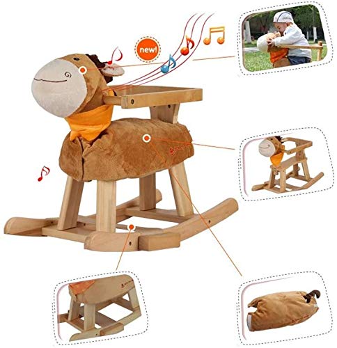 LINGZHIGAN Cojín Mecedora de Madera Caballo de Madera Maciza de la música del bebé del Juguete Silla de oscilación de la barandilla Desmontable Caballo de niños