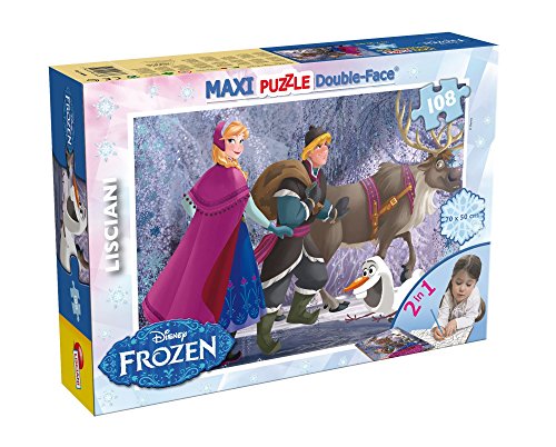 Lisciani Puzzle Maxi Floor para niños de 108 piezas 2 en 1, Doble Cara con reverso para colorear - Disney Frozen La reina de las nieves 46898