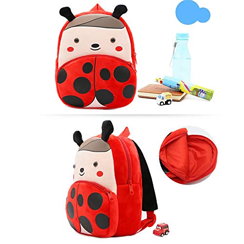 Litthing Mochila Infantil Peluche Escuela Bolsa de Dibujos Animados para Niña y Niño 1-4 Años-Mariquita