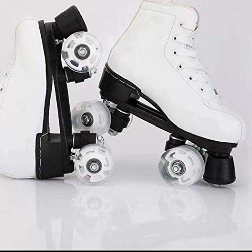 Lloow Patines de Las Mujeres al Aire Libre, de Dos hileras de 4 Ruedas de Caucho Ajustable Patines de Rodillos de Cuero clásico del patín por el tamaño del Adulto,Black no Flash Wheel,45